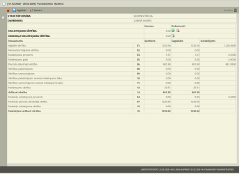 Individuālā aprēķina dokumenta skats un grāmatojumi.